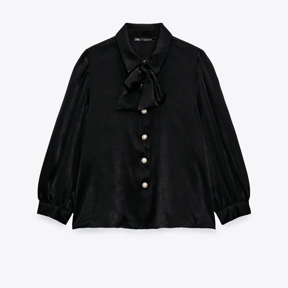 Zara Jewel Button Down Satin Effect Shirt